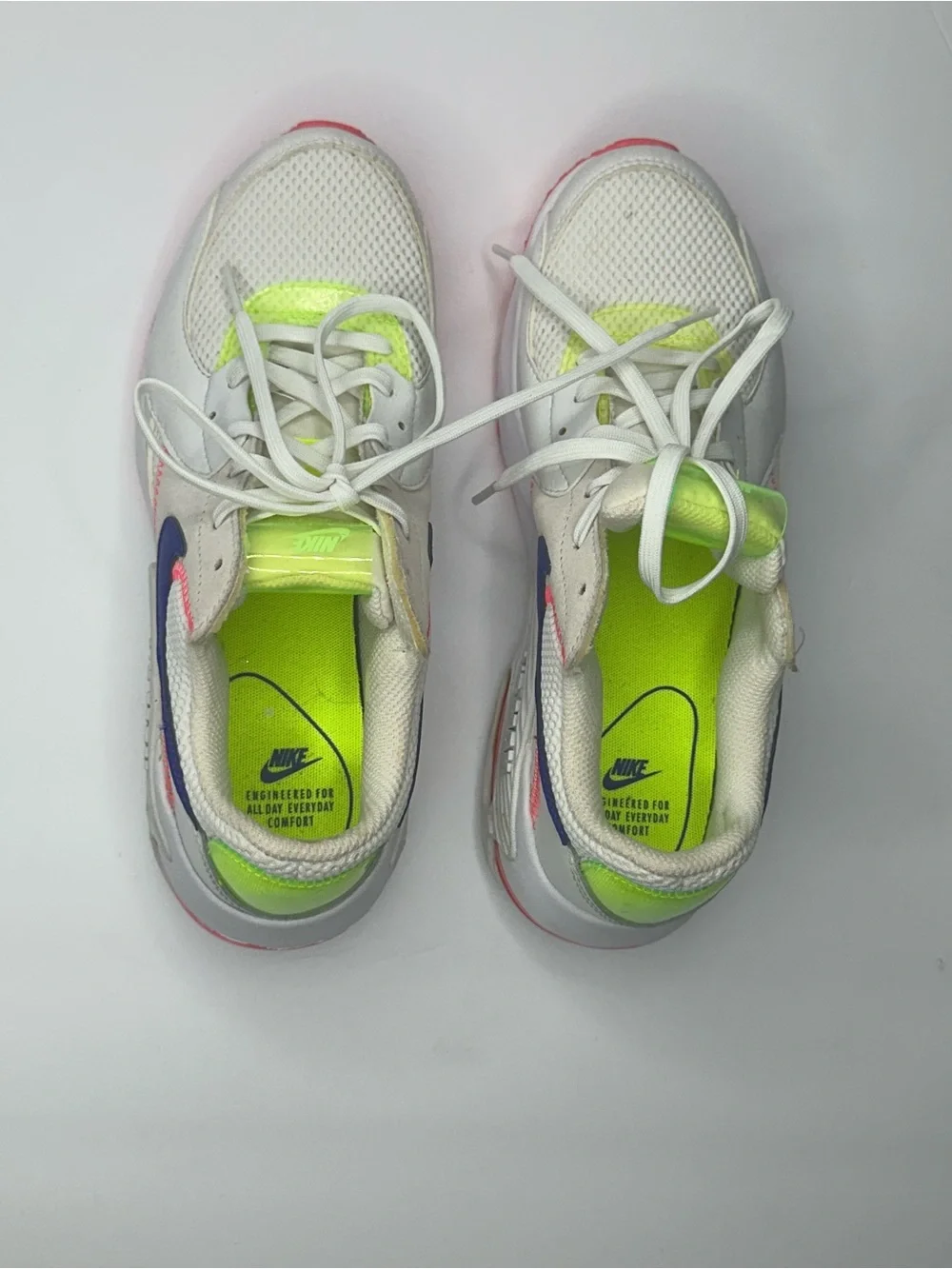 Nike Kids White Sneakers with Neon Yellow and Pink Accents